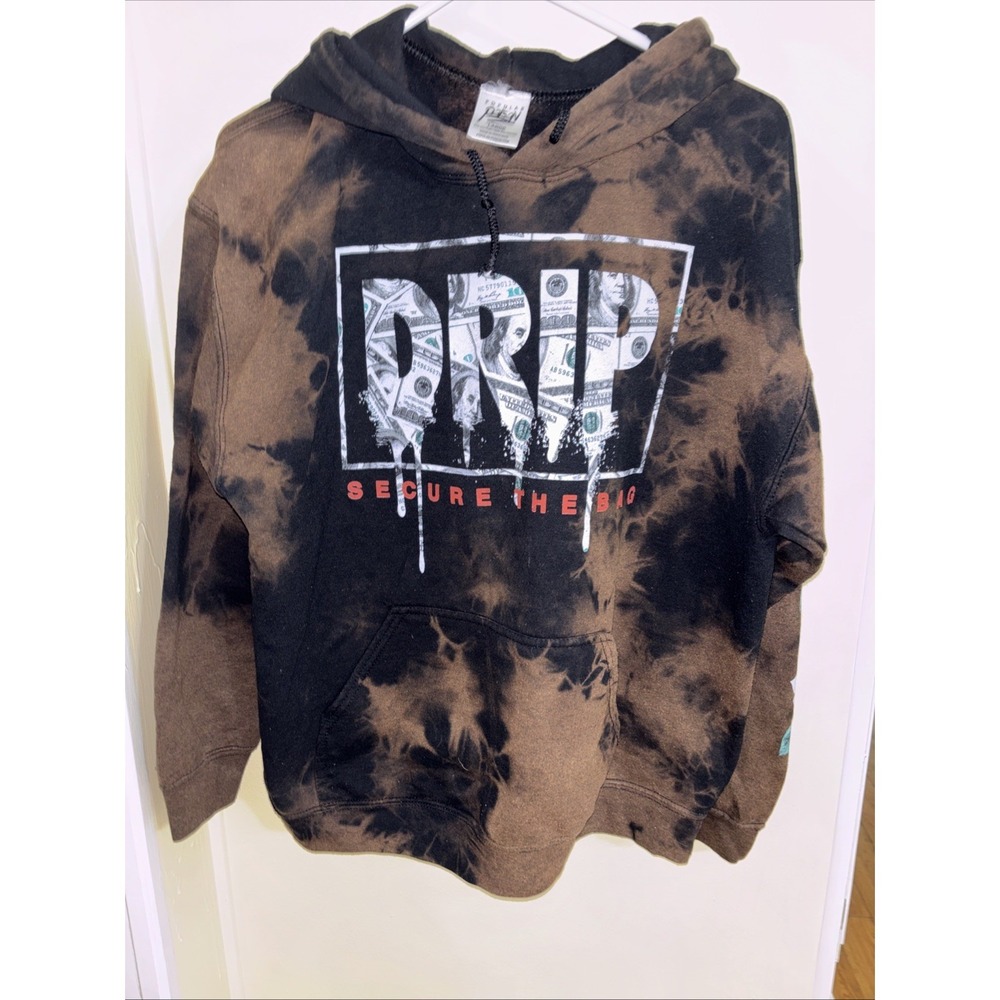 Popular Poison Paint Drip Hoodie Size Large Black Brown Pullover Sweatshirt